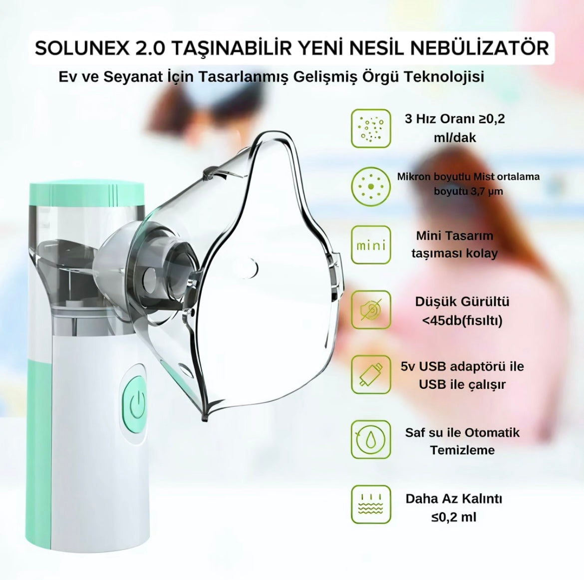 SOLUNEX 2.0 NEBÜLİZATÖR NEFES AÇICI HER ZAMAN YANINIZDA